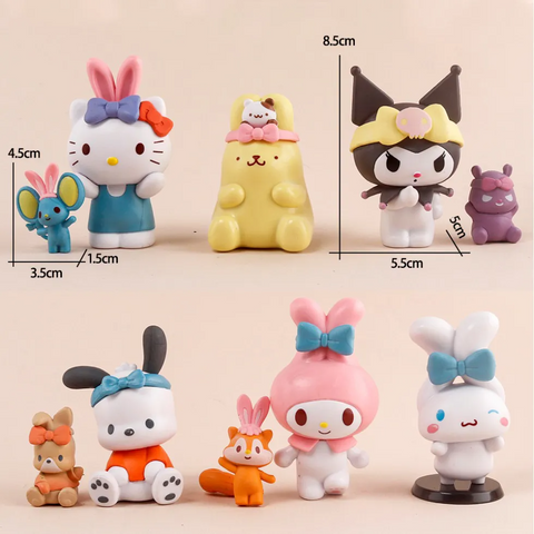 Cute Anime Figures Set（6-pack）- Mini Cartoon Animal Character Decoration, PVC Model Doll Toys, Party Supplies